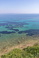 Amazing seascape of coastline of town of Nea Fokea, Kassandra, Chalkidiki, Central Macedonia, Greece