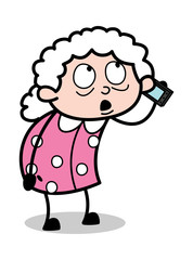 Talking on Phone - Old Cartoon Granny Vector Illustration