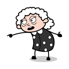 Scolding and Pointing - Old Cartoon Granny Vector Illustration