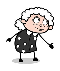 Smiling and Pointing Down - Old Cartoon Granny Vector Illustration