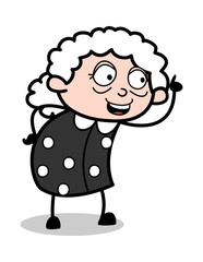 Pointing While Talking - Old Cartoon Granny Vector Illustration