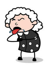 Vomiting - Old Cartoon Granny Vector Illustration