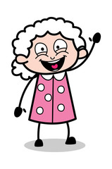 Happy Hello Gesture - Old Cartoon Granny Vector Illustration
