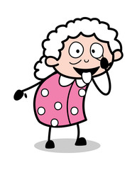 Showing Eyes and Tongue - Old Cartoon Granny Vector Illustration