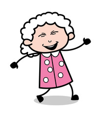 Laughing Loudly - Old Cartoon Granny Vector Illustration