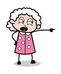 Scolding with Pointing Finger - Old Cartoon Granny Vector Illustration
