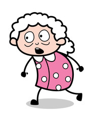 Scared and Walking - Old Cartoon Granny Vector Illustration