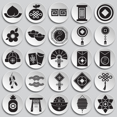 Chinese new year related icons set on plates background for graphic and web design. Simple vector sign. Internet concept symbol for website button or mobile app.