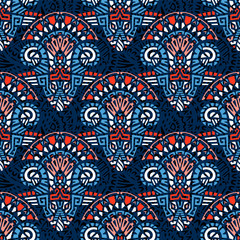 Geometric, hand drawn seamless pattern in ethnic style. Tribal, folk traditional motifs. Aztec, Peruvian, Mayan, Mexican, Native American.