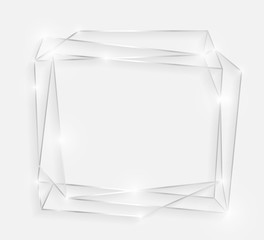 Silver shiny glowing vintage frame with shadows isolated on white background. Decorative white gold luxury line border for invitation, card, sale, photo etc. Vector illustration