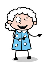 Naughty Winking Eye - Old Cartoon Granny Vector Illustration