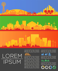 City Skyline Infographic and Statistics Elements Illustration