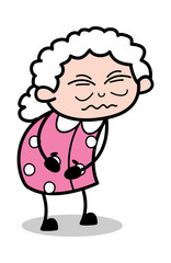 Stomach Pain - Old Cartoon Granny Vector Illustration