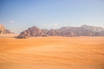Fototapeta na wymiar desert landscape wilderness environment without people big sand yellow valley aerial photography of drone bright dry weather time with slightly foggy air