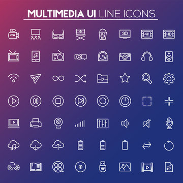 Big Multimedia icon set, trendy line icons collection