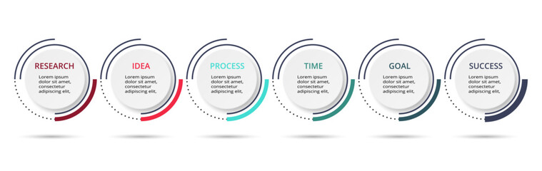 Business data visualization. Process chart. Elements of graph, diagram with 6 steps, options, parts or processes. Vector business template for presentation. Creative concept for infographic