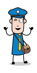 Winking Eye - Postman Cartoon Courier Guy Vector Illustration