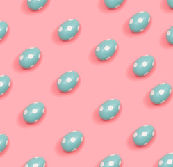 Colorful Easter eggs overhead view flat lay
