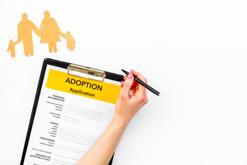 application form for adopt child on white background top view mock up