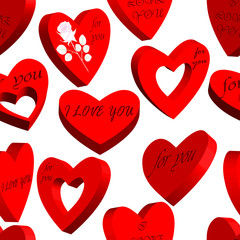 Seamless  pattern with hearts 3d. Isolated on white background. Vector illustration.