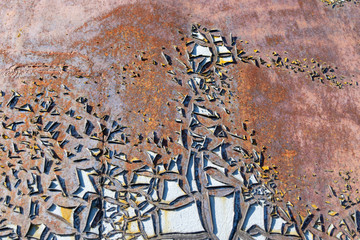 The texture of the old paint white and red on iron