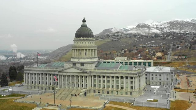 Aerial video Utah State Capitol Building 4k
