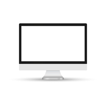 Modern computer monitor display with blank screen isolated on white background. Front view. Vector eps10.