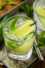 Cucumber Vodka Drink. Selective focus.