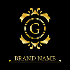 Gold Elegant letter G. Graceful style. Calligraphic beautiful logo. Vintage drawn emblem for book design, brand name, business card, Restaurant, Boutique, Hotel. Vector illustration