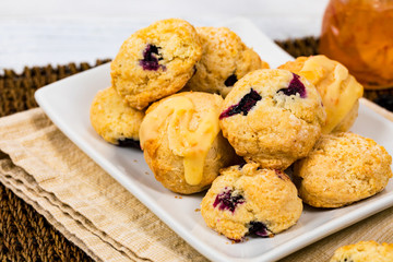 Mini Scones Variety. Orange and Blueberry Mini Scone. Selective focus.