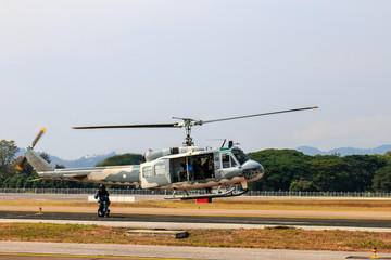 Fototapeta na wymiar Military helicopter show on children's Day in Chiang Mai,Thailand