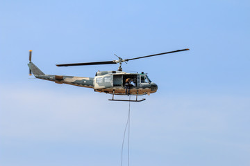 Fototapeta premium Military helicopter show on children's Day in Chiang Mai,Thailand