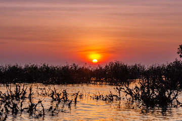 Sunset over Tonle Sap Lake, Cambodia