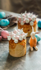 Obraz na płótnie Canvas Easter traditional orthodox sweet bread, kulich. Easter holidays breakfast. eggs
