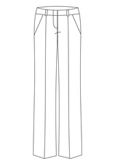 technical skketch of classic womens trousers straight cut with welt pockets