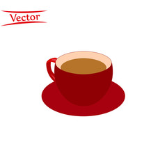Vector realistic red cup, mug of brown. Hot beverage, drink in white ceramic, porcelain cup. Business, morning symbol, isolated illustration, whie background