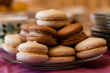 Macarons Pile Chocolate and Vanilla
