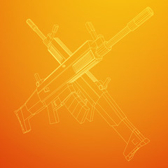 Assault rifle, automatic fire rifle model wireframe low poly mesh vector illustration