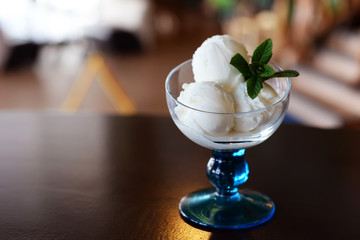 balls of dairy ice cream in a beautiful glass