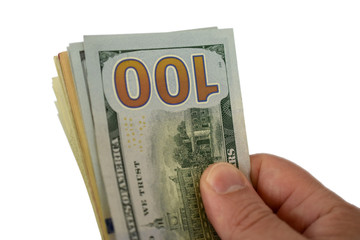 dollar bills in hand, isolate