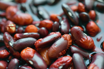 red beans swollen from water macro fragment