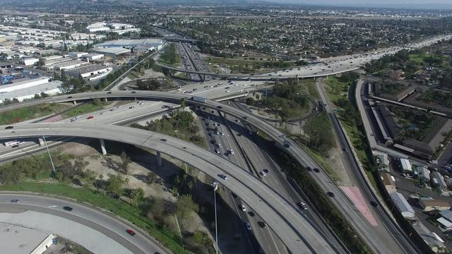 4K Aerial View of Los Angeles Urban Residential Freeway Anaheim California.MOV