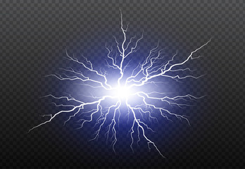 Lightning flash light thunder ball or electricity blast storm on transparent background.