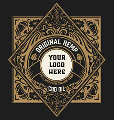 Hemp oil label. Vintage style. Vector layered
