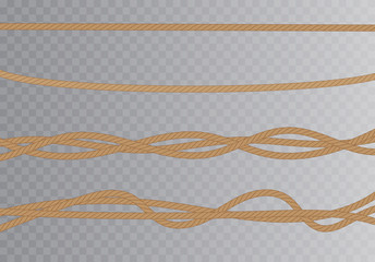 Set of realistic different ropes for decoration and covering on white background. vector illustration.