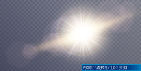 Vector sunlight special lens flare light effect. Sun flash with rays and spotlight