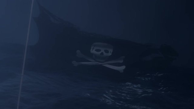 Pirate Flag Jolly Roger in a Middle of a Storm