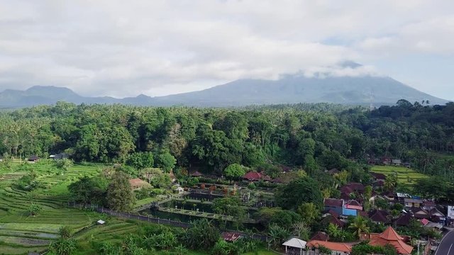 Aerial view of Tirta Gangga royal water garden.