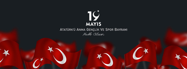 19 may, Commemoration of Atatürk, Youth and Sports Day, (19 mayıs, Atatürk'ü anma gençlik ve spor bayramı.) vector illustration.