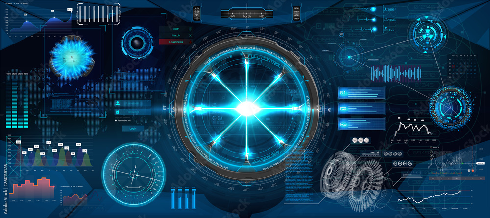 Aufkleber futuristic interface hud design for business app. abstract technology, concept futuristic sci-fi use